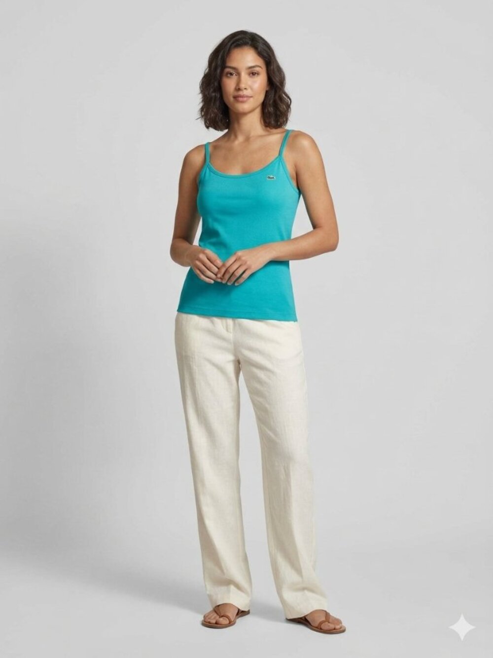 Lacoste Womens Turquoise Pique Stretch Tank Top Size 44 US 10 12